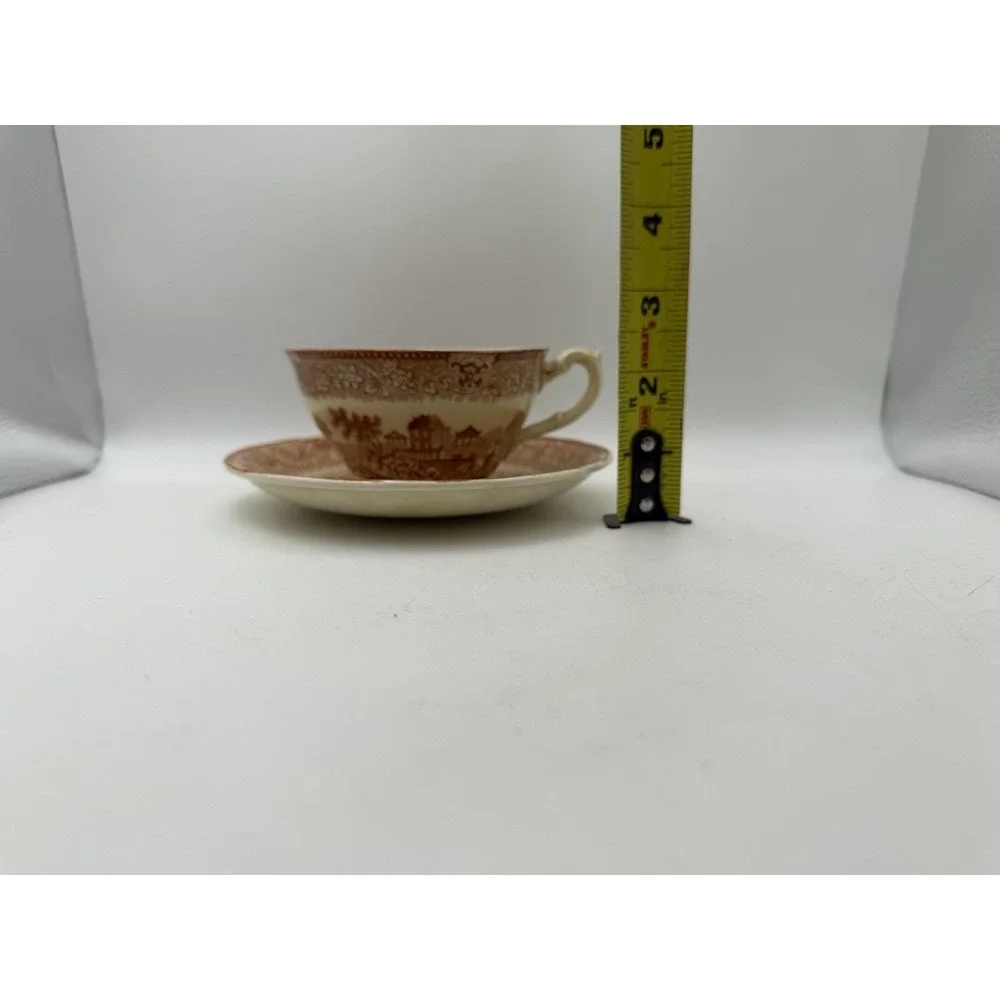 Ridgways Grecian Red Transferware Tea‎ Cup & Saucer England Vintage